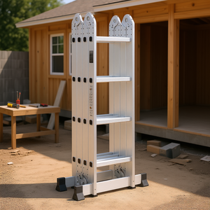 Plataforma de Trabajo Plegable con Escalera de 4 Peldaños, 15.5 pies, Aleación de Aluminio, Altura Ajustable, Capacidad de Carga de 500 kg para Diversas Tareas de Trabajo - Product Image 2