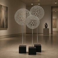 Esculturas de Árboles Contemporáneas de Acero Inoxidable Totalmente Personalizables con Base Negra Moderna