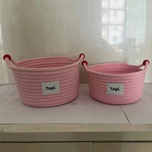Tagi Cotton <b>Rope</b> <b>Storage</b> <b>Basket</b> Round Handmade For Toys Cosmetics Desktop Organizing Yellow Pink Blue - Product Image 4