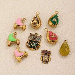 Pendentif en acier inoxydable style luxe léger <span class=keywords><strong>vintage</strong></span>, motif hibou, paon et <span class=keywords><strong>patin</strong></span> <span class=keywords><strong>à</strong></span> <span class=keywords><strong>glace</strong></span>, finition effet goutte d'huile, pour accessoires de bijoux DIY (colliers, bracelets) - Product Image 6
