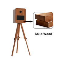 Kiosque photo numérique portable vintage en bois pour événements, fêtes et mariages, avec coque de photomaton DSLR et support d'imprimante