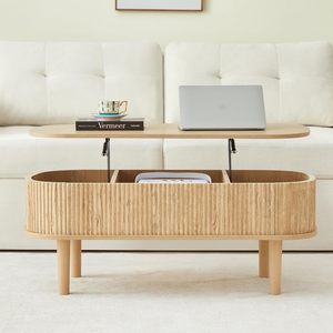 <span class=keywords><strong>Table</strong></span> <span class=keywords><strong>basse</strong></span> à plateau relevable cannelé avec compartiment caché, <span class=keywords><strong>table</strong></span> centrale en bois assemblée - Product Image 6