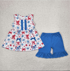 Conjuntos de túnica y pantalones cortos con lazos del 4 de julio para hermanas pequeñas - Product Image 3