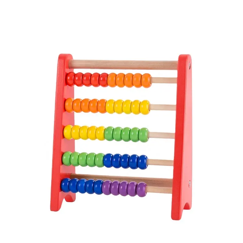 Children preschool educational math toy red wooden kids mini abacus for baby 3+
