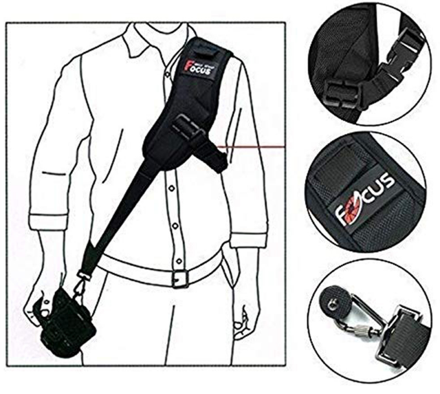 Kaliou High Quality Focus F1 Rapid Single Double Shoulder Sling Belt Neck Strap Adjustable for Camera SLR DSLR Black