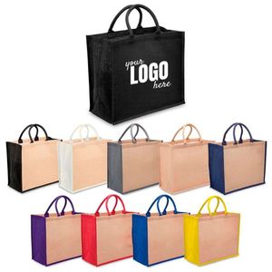 Sac de plage en jute résistant, écologique, laminé, personnalisé avec logo imprimé - Product Image 2