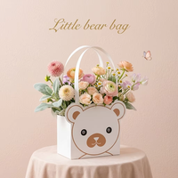 Bolsa de Regalo Ecológica con Diseño Floral, Caja de Ramo de Papel con Dibujo de Oso, Asa Resistente, Reciclable, para Baby Shower, Recuerdo de Boda
