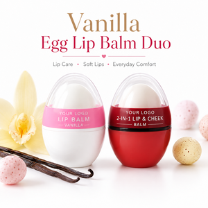 Bálsamo labial y para mejillas 2 en 1 ODM/OEM, nutritivo, retiene la humedad, realza el color natural de las mejillas, ilumina, con suave aroma a vainilla, en forma de huevo. - Product Image 1