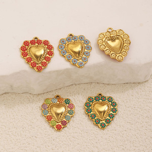 Pendentif en émail motif floral en forme de cœur, plaqué or 18 carats PVD, en acier inoxydable, vente chaude F158, pour la fabrication de bijoux - Product Image 5