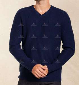 Fabricant de tricots Pull en pur cachemire côtelé sur mesure pour hommes pulls italiens en <span class=keywords><strong>laine</strong></span> mérinos tricotés gaufrés de luxe <span class=keywords><strong>à</strong></span> col en V pour hommes - Product Image 2