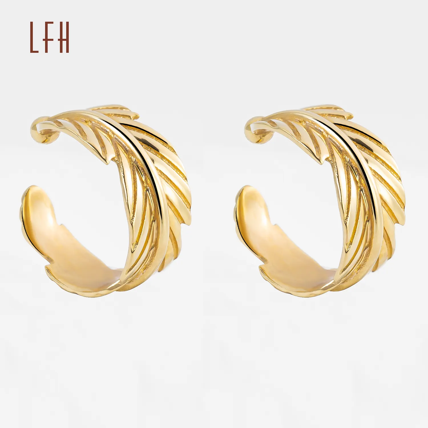 LFH Hot sell unique type gold beautiful feather Earrings Gold 18k Real Gold Personalized Earrings