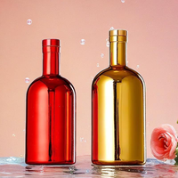 Bouteille de vin en verre électroplaqué 500 ml 750 ml avec bouchon en caoutchouc brillant UV, bande de couleur personnalisée, verre carboné pour boîte de nuit