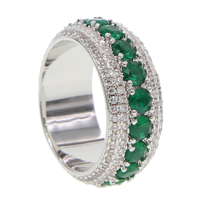 Cincin bandul kristal bulat warna-warni, Perhiasan pria berlian hip hop bling cz batu mikro - Product Image 4