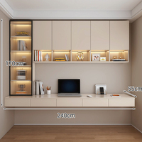 Bureau de travail intégré moderne sur mesure avec bibliothèque et armoire murale pour salle d'étude à domicile