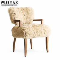 WISEMAX FURNITURE Italie chaises de luxe en laine d'agneau loisirs peau de mouton fourrure accoudoir en bois massif chaise de salle à manger pour meubles de salon