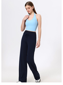 Women Tie Halter U Neck Open <b>Back</b> Tank <b>Top</b> Built In Padded Slim Stretch Sleeveless Yoga Crop <b>Top</b> <b>Low</b> Impact Pilates Workout Vest - Product Image 4