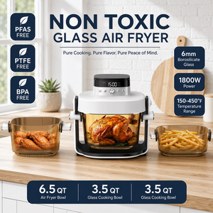 Freidora de Aire de Vidrio 7QT 6.6L 1800W, Libre de PFAS/PTFE/BPA, Vidrio de Borosilicato Templado de 6mm, Sin Aceite, Uso Doméstico y en RV, CE OEM B2B - Product Image 1