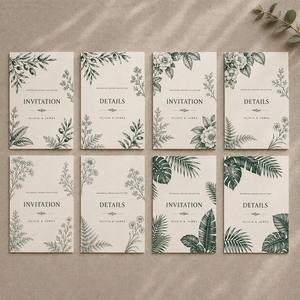 Suite de papeterie de mariage en aquarelle botanique verte, cartes en papier floral personnalisées pour invitation, RSVP, menu et remerciements - Product Image 3
