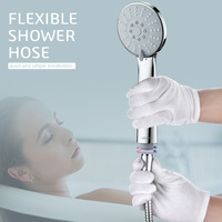 Ensemble de douche à main Leelongs 3 fonctions, chromé, ABS, rond, avec jet pulsé et tuyau en acier inoxydable de 1,5 m