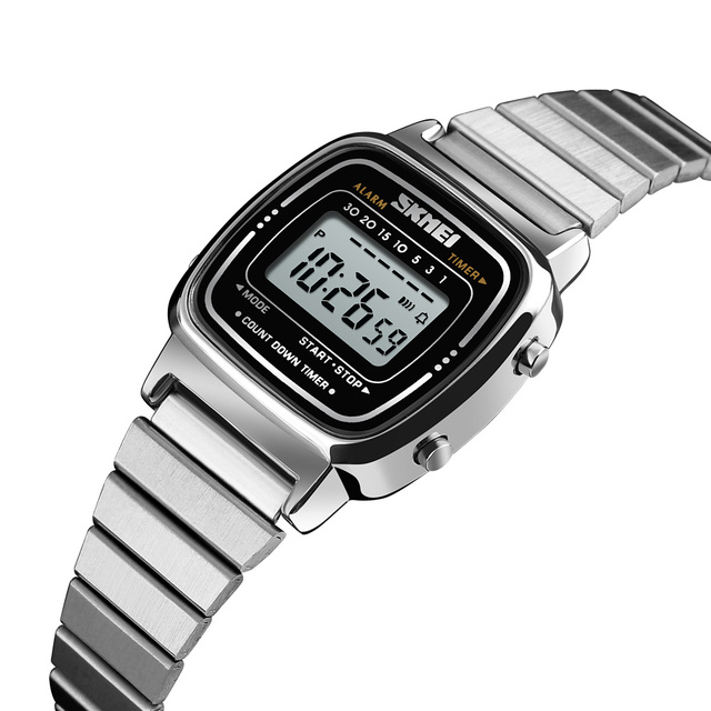 Skmei 1901 Popular Stainless Steel  Digital Watches for Women Alarm Slim Gold-plated Waterproof Sport Watches for Small Wrists