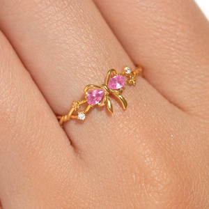 Dainty Custom Kids Jewelry 925 Sterling Silver Adjustable Bow <b>Ring</b> <b>Girls</b> Pink CZ 18K Gold Plated Fine Jewelry <b>Rings</b> <b>for</b> Women - Product Image 2