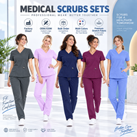 Tenues médicales personnalisées à col en V pour femmes, prix d'usine, ensemble extensible pour infirmières, uniformes d'hôpital