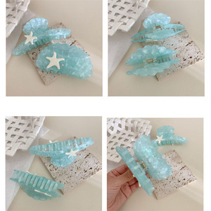 Sea Summer New Sweet Fashion Acetato De Celulose Starfish Cabelo Garra Peixe Cauda Acessórios para o cabelo azul - Product Image 2