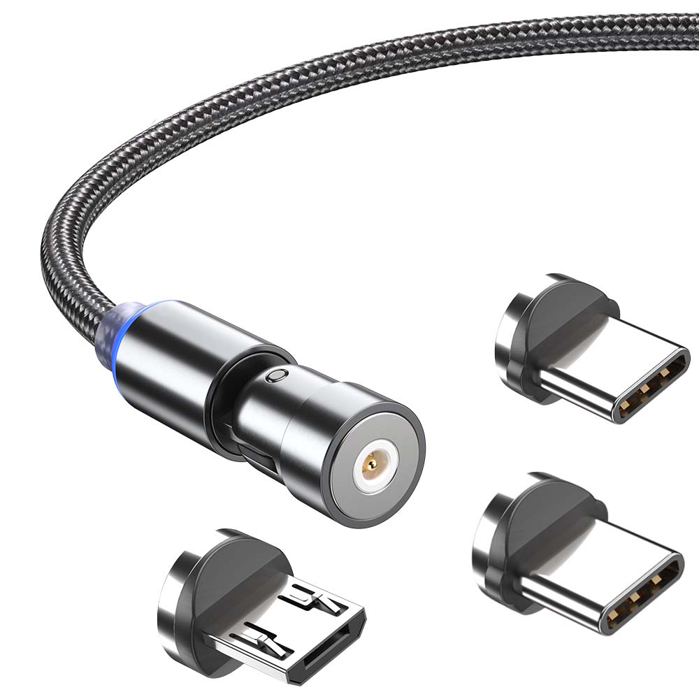 Cabo de Carregamento Magnético Ios 1M 540 Cabo USB Magnético para Telefone Carregador 360 & 180 Rotação 3 em 1 Fones de Ouvido Móveis Estoque Padrão