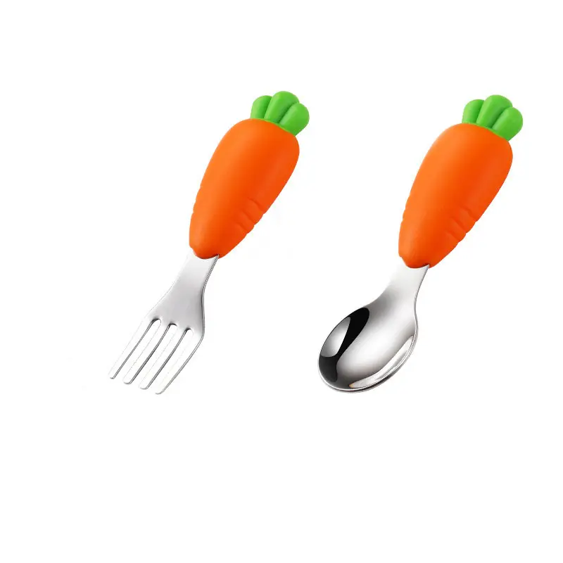2023 Food Grade Non-slip Spoon Wholesale Cute Stainless Steel Silicone Baby Spoon and Fork