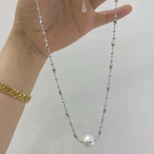 Exquisite Women's S925 Necklace with 9-12mm Freshwater <b>Edison</b> Pearl Pendant <b>Light</b> Luxury Square Sugar Design Strong White <b>Light</b> - Product Image 2