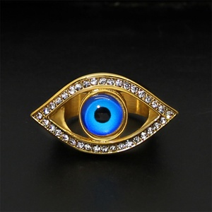 Non Tarnish Stainless Steel Turkish Fashion Jewellery Gold Plated Blue Eyes <b>Cz</b> <b>Ring</b> - Product Image 1