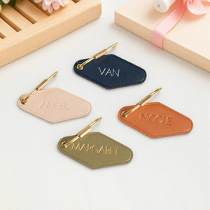 Nhà Sản Xuất Bán Buôn Số Lượng Lớn Tùy Chỉnh Lá Chắn PU Da Móc Chìa Khóa <span class=keywords><strong>Keyring</strong></span> Trống Biểu Tượng Bằng Laser Kim Loại Da Keychain - Product Image 4
