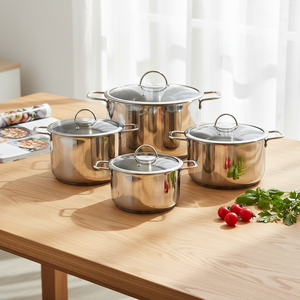 Juego de Ollas de Cocina de 3 Capas de Acero Inoxidable con Tapa de Vidrio, <span class=keywords><strong>Olla</strong></span> Tricapa para Hervir, Apta para Cocina de Inducción - Product Image 1