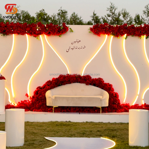 SMOOTH UV Print <b>Cream</b> PVC Backdrop White Ripple Backdrop Stand With Light For Wedding Decoration - Product Image 3