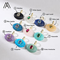 Pendentif ovale sculpté plaqué or 18 carats avec incrustation de zircon et pierres précieuses multiples pour la fabrication de bijoux DIY, cadeau