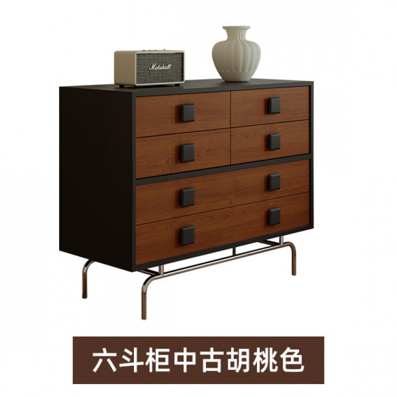Pine wood six-drawer chest, walnut color [80*40*70cm]