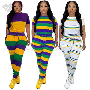 2024 mardi gras day long sleeves apparel for women plus size striped hoodie and pants 2pc set new orleans clothing
