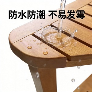 Tabouret de salle de bain triangulaire en teck, profondeur 39,4 cm, double couche avec étagère de rangement, siège de douche imperméable - Product Image 3