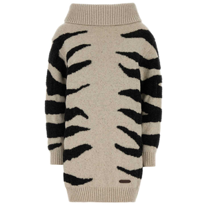 Abito Maglione Lungo in Maglia a Collo Alto con Motivo Tigre 3D Floccato Color Avena - Fornitore Verificato dal Guangdong, Cina - Product Image 1