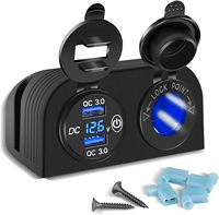 Double chargeur USB QC3.0 à montage sur panneau de type tente à deux trous avec voltmètre et interrupteur tactile + prise allume-cigare 12V/24V