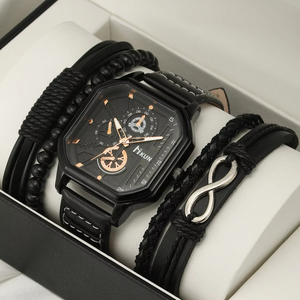 Conjunto de Reloj de Pulsera de Cuero para Hombre, Reloj Deportivo de Cuarzo para Hombre, Reloj de Negocios, Reloj de Pulsera Clásico, Regalo - Product Image 2