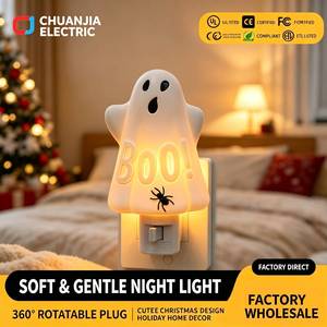 Lámpara LED Nocturna de Fantasma de Halloween con la Palabra 'BOO' y Araña - Iluminación Decorativa para el Hogar, Lámpara de Pared Enchufable, Decoración para Habitación Infantil - Product Image 1