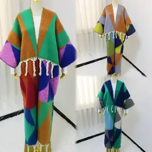 Retro hình học hai mặt màu sắc phù hợp với áo choàng len ấm in khăn phong cách dân tộc Khăn choàng dài áo khoác