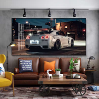 Art mural moderne avec éclairage LED, décoration intérieure, voiture de sport de luxe, impression UV sur toile, alliage d'aluminium, écologique, taille personnalisée