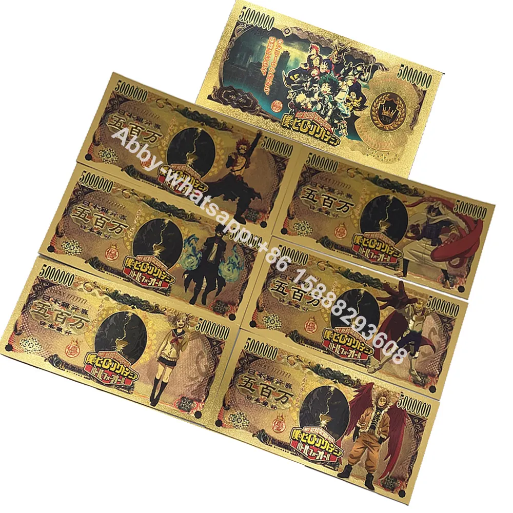 6 styles Wholesale Japanese anime gold plated card My hero academy figure collectibles Prop money banknote collection