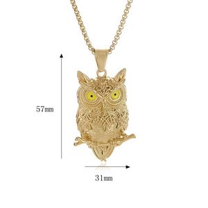 Collier pendentif hibou en acier inoxydable plaqué or pour hommes, bijoux du zodiaque animal, style hip hop - Product Image 5