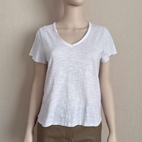 T-shirt unisexe SUHE 100 % coton tricoté à col en V, manches courtes, décontracté, été, texture brossée douce, respirant, anti-plis