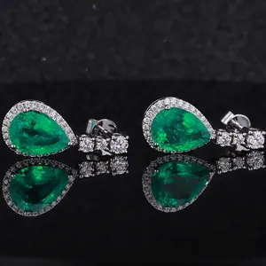Lab grown emerald Pear shape with man made diamond customized earring for ladies