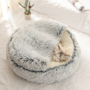 Venta al por mayor de invierno cálido mullido gato cama redonda forma de cueva cama para perros - Product Image 4