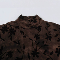 Mini-robe floquée pour femme, motif floral, col montant, manches évasées, fente avant, ourlet asymétrique, marron chocolat, collection automne, vente en gros, OEM, ODM